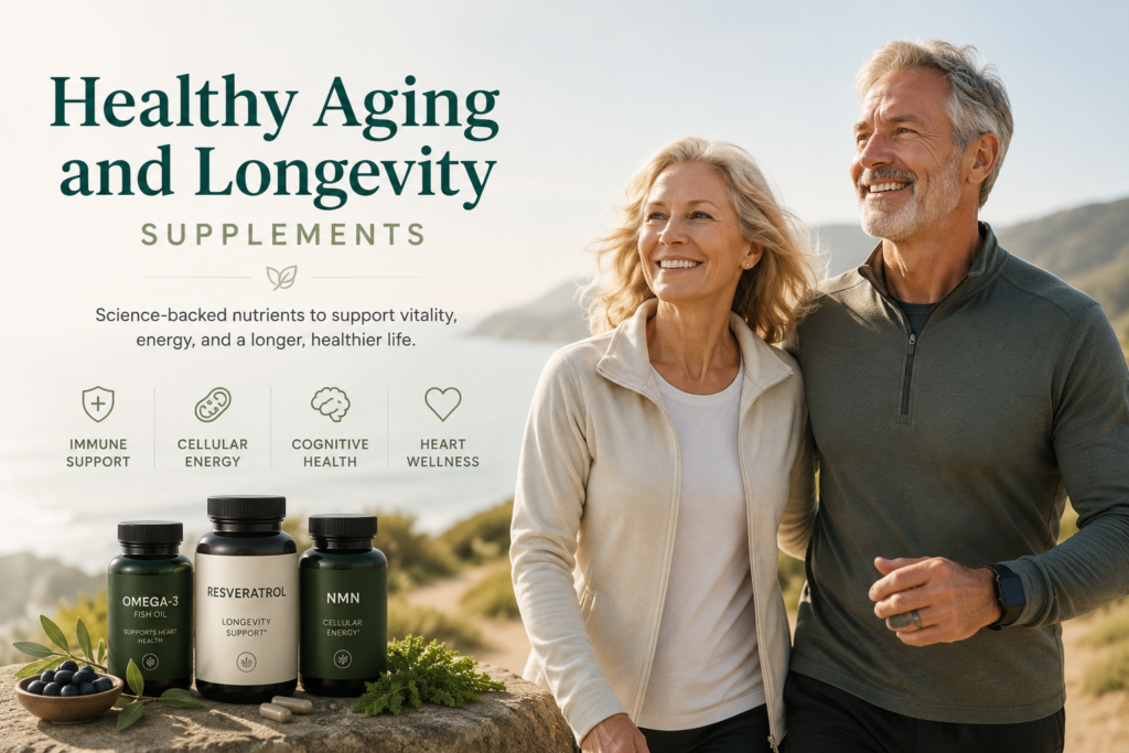 older adults using healthy aging and longevity supplements for vitality and happiness