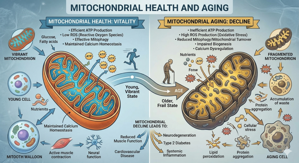 mitochondrial health and healthy aging illustration
