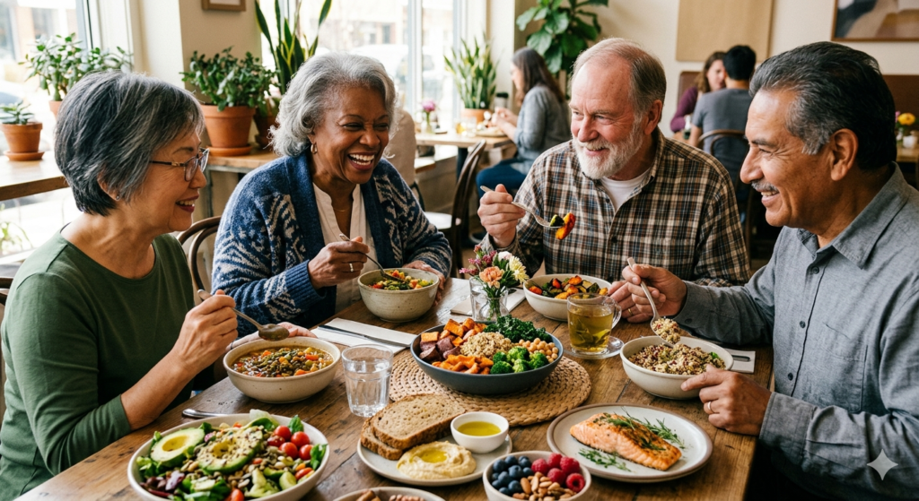 older adults eating nutrient dense longevity foods