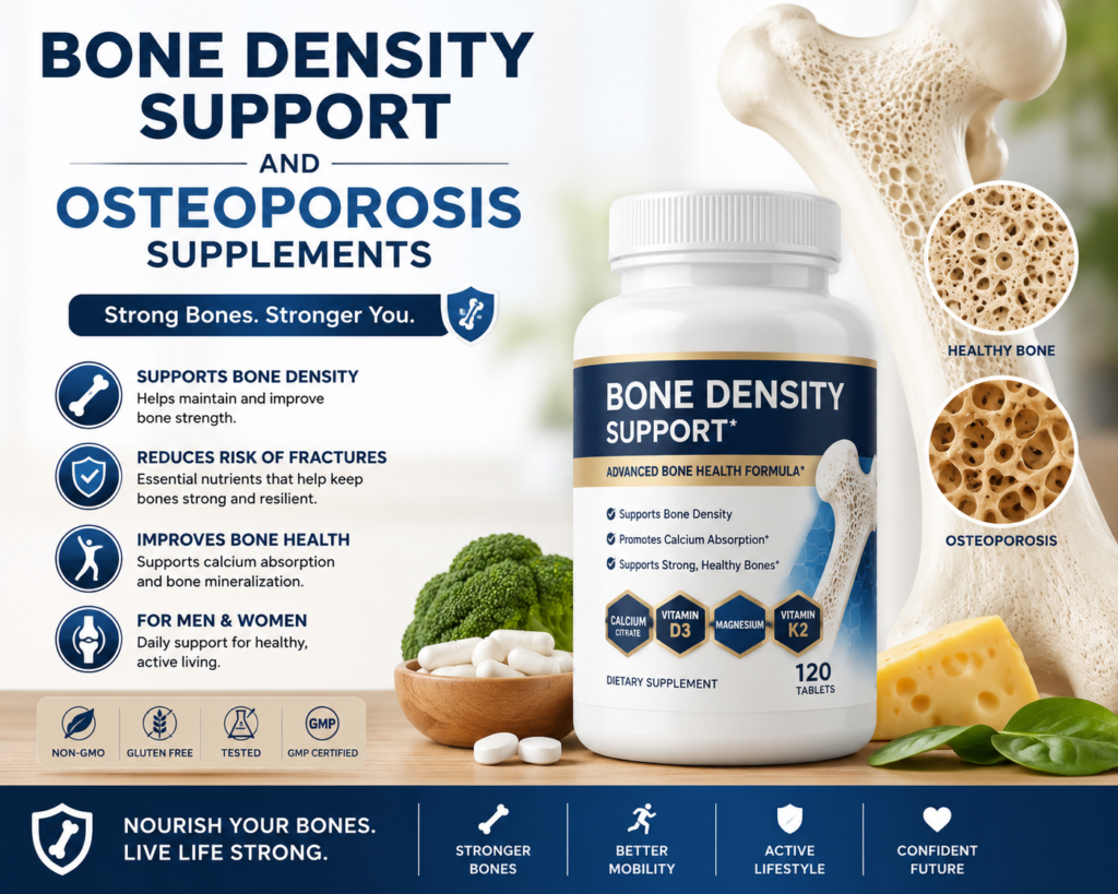 K2 D3 vitamin supplement for bone density support, calcium absorption, and osteoporosis-focused bone health nutrition with calcium, magnesium, and vitamin K2.